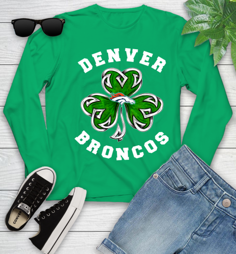 NFL Denver Broncos Three Leaf Clover St Patrick's Day Football Sports Youth Long Sleeve 7