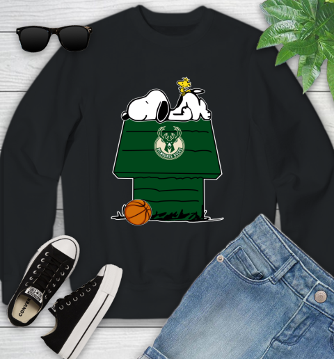 Milwaukee Bucks NBA Basketball Snoopy Woodstock The Peanuts Movie Youth Sweatshirt 2
