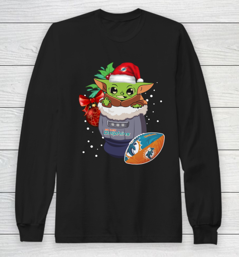 Miami Dolphins Christmas Baby Yoda Star Wars Funny Happy NFL Long Sleeve T-Shirt