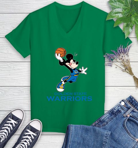 NBA Basketball Golden State Warriors Cheerful Mickey Mouse Shirt Women's V-Neck T-Shirt 5