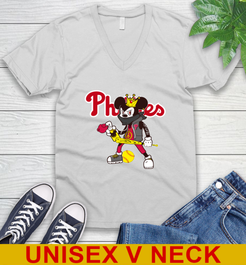 Philadelphia Phillies MLB Baseball Mickey Peace Sign Sports V-Neck T-Shirt