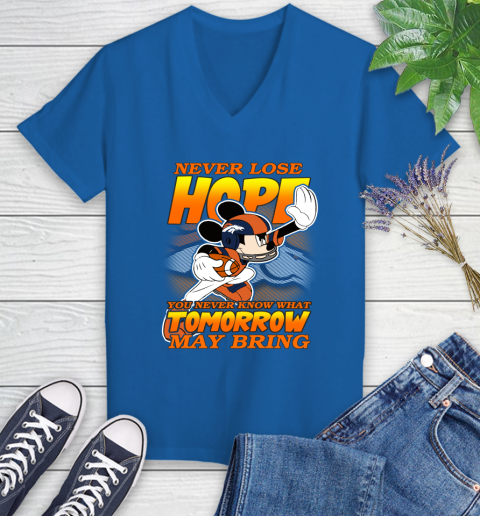 Denver Broncos NFL Football Mickey Disney Never Lose Hope Women's V-Neck T-Shirt 10