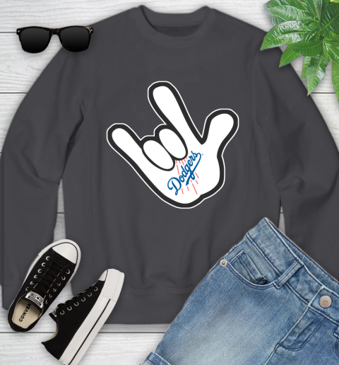 Los Angeles Dodgers MLB Baseball Mickey Rock Hand Disney Youth Sweatshirt 6