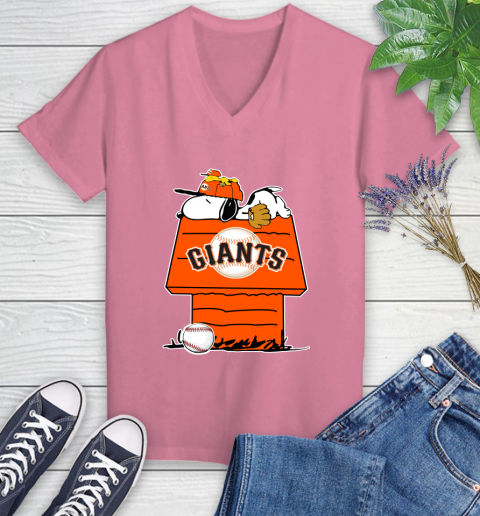 MLB San Francisco Giants Snoopy Woodstock The Peanuts Movie Baseball T Shirt_000 Women's V-Neck T-Shirt 13