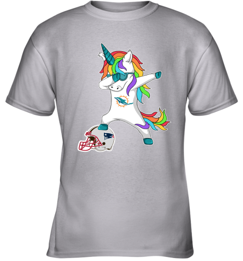 Football Dabbing Unicorn Steps On Helmet Miami Dolphins Youth T-Shirt