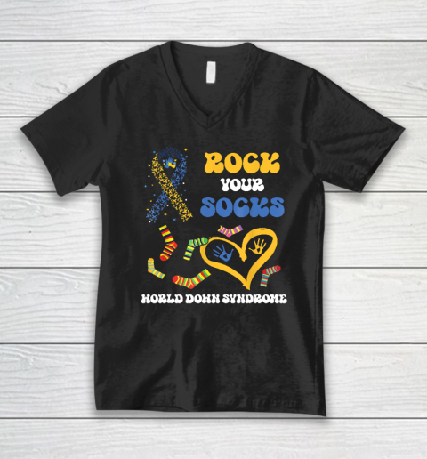 Down Syndrome Awareness Rock Your Socks V-Neck T-Shirt