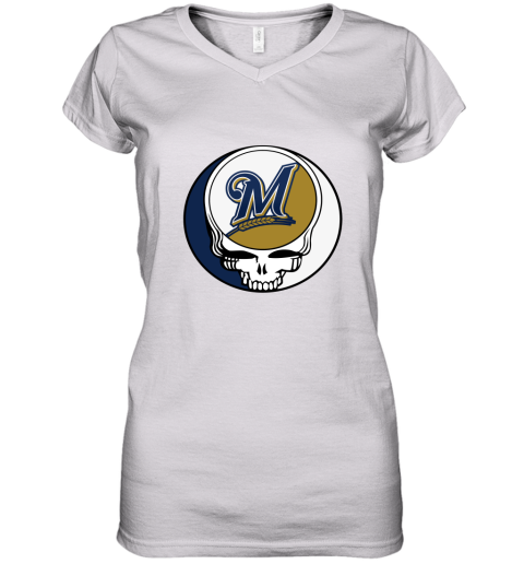 Milwaukee Brewers The Grateful Dead Baseball MLB Mashup Women's V-Neck T-Shirt