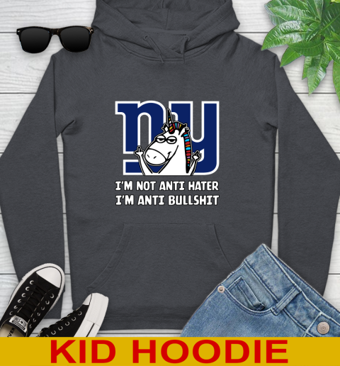 New York Giants NFL Football Unicorn I'm Not Anti Hater I'm Anti Bullshit Youth Hoodie 9