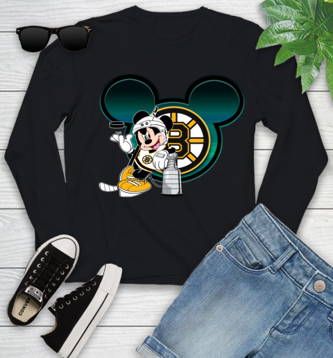 NHL Boston Bruins Stanley Cup Mickey Mouse Disney Hockey T Shirt Youth Long Sleeve 2