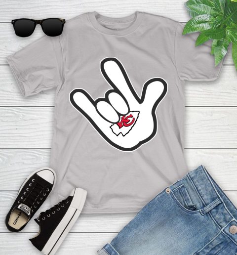 Kansas City Chiefs NFL Football Mickey Rock Hand Disney Youth T-Shirt 12
