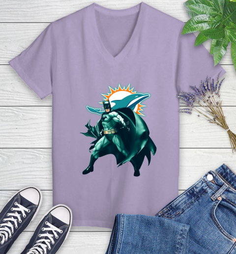 NFL Batman Football Sports Miami Dolphins Women's V-Neck T-Shirt 14