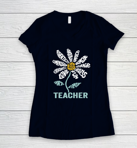 Life is good Teacher Daisy T shirt Teach School Sunflower Women's V-Neck T-Shirt 2