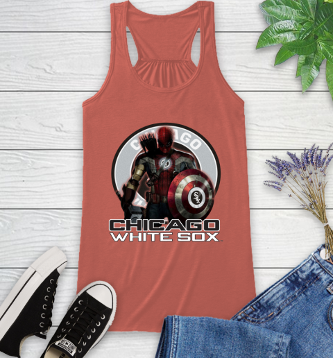 MLB Captain America Thor Spider Man Hawkeye Avengers Endgame Baseball Chicago White Sox Racerback Tank 4