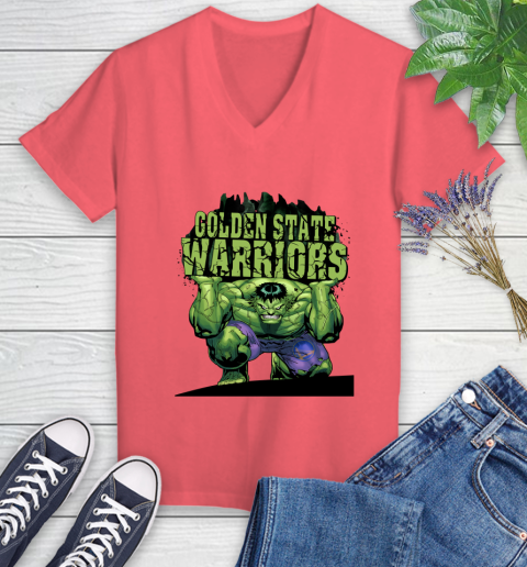 Golden State Warriors NBA Basketball Incredible Hulk Marvel Avengers Sports Women's V-Neck T-Shirt 6