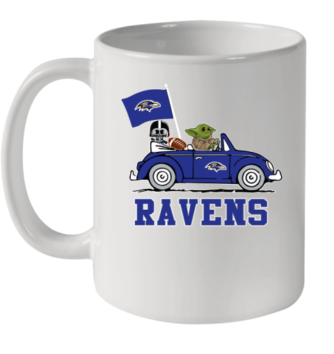 NFL Football Baltimore Ravens Darth Vader Baby Yoda Driving Star Wars Shirt Ceramic Mug 11oz