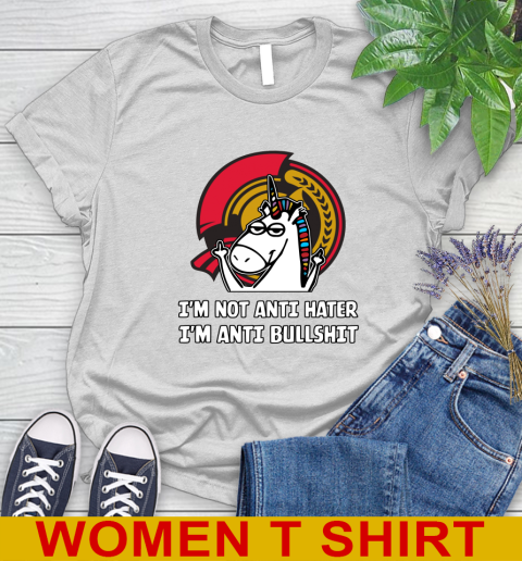 Ottawa Senators NHL Hockey Unicorn I'm Not Anti Hater I'm Anti Bullshit Women's T-Shirt
