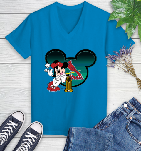 MLB St.Louis Cardinals The Commissioner's Trophy Mickey Mouse Disney Women's V-Neck T-Shirt 7