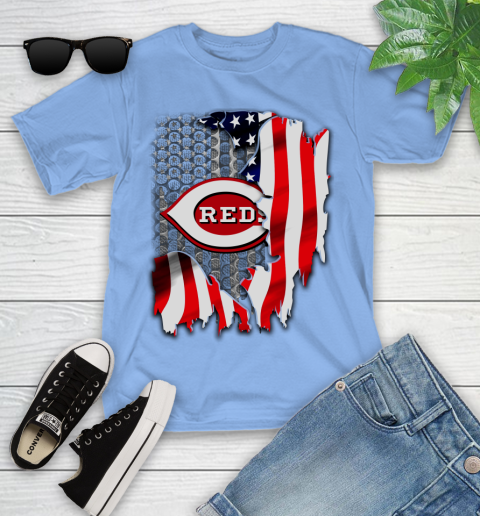 Cincinnati Reds MLB Baseball American Flag Youth T-Shirt 15