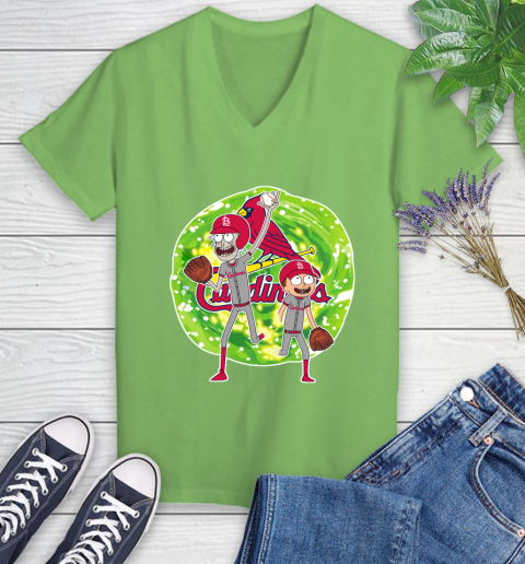 MLB St.Louis Cardinals Rick And Morty Baseball Sports Women's V-Neck T-Shirt 11