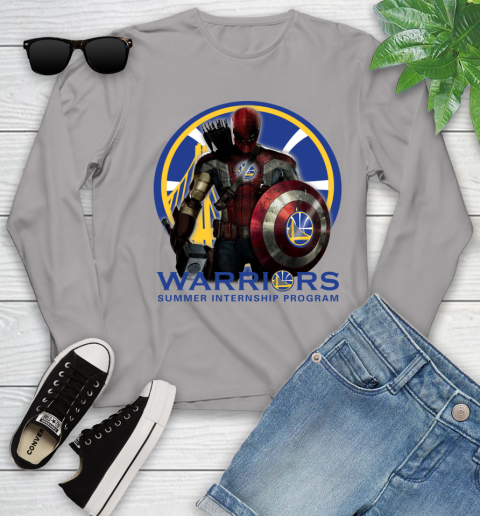 Golden State Warriors NBA Basketball Captain America Thor Spider Man Hawkeye Avengers Youth Long Sleeve 5