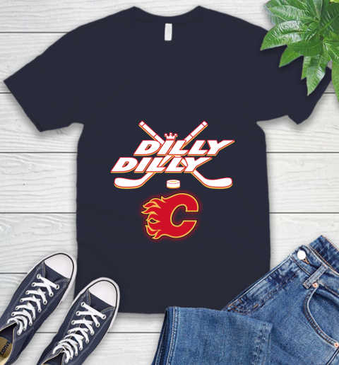 NHL Calgary Flames Dilly Dilly Hockey Sports V-Neck T-Shirt 3