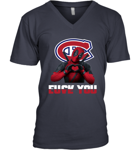 NHL Montreal Canadiens Deadpool Love You Fuck You Hockey Sports 4m6YvsvVDPA v neck unisex 8 95 151514 front navy