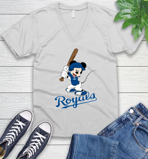 MLB Baseball Kansas City Royals Cheerful Mickey Mouse Shirt V-Neck T-Shirt 2