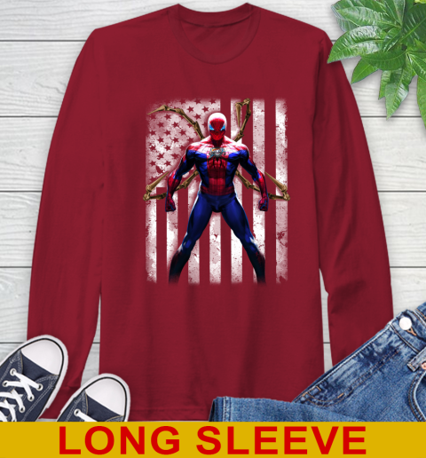 NBA Basketball Oklahoma City Thunder Spider Man Avengers Marvel American Flag Shirt Long Sleeve T-Shirt - Image 10