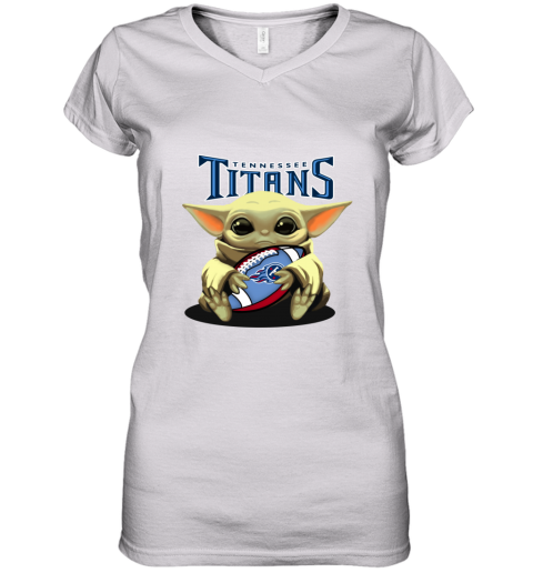 Baby Yoda Loves The Tennessee Titans vdoi baby yoda loves the tennessee titans women v neck t shirt 39 front white