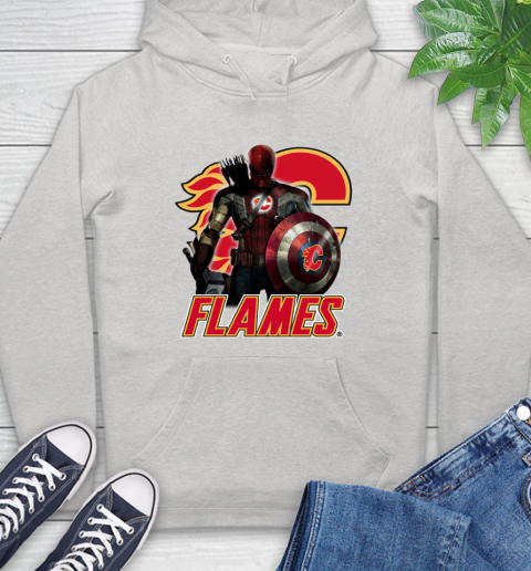 NHL Captain America Thor Spider Man Hawkeye Avengers Endgame Hockey Calgary Flames Hoodie