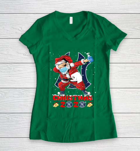 New York Yankees Funny Santa Claus Dabbing Christmas 2020 MLB Women's V-Neck T-Shirt 3