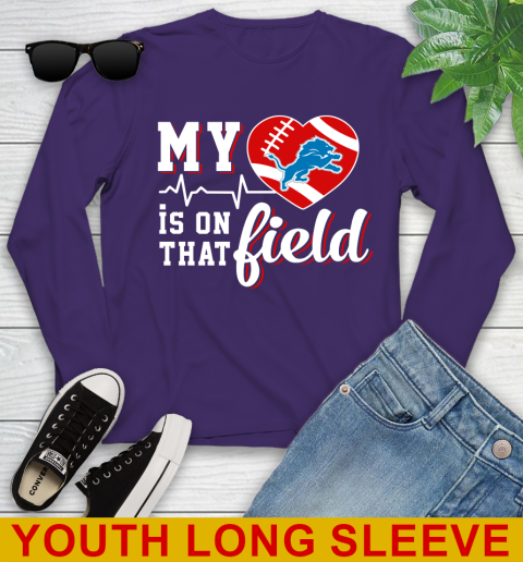 NFL My Heart Is On That Field Football Sports Detroit Lions Youth Long Sleeve 4