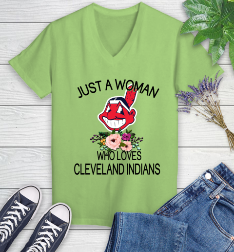 MLB Just A Woman Who Loves Cleveland Indians Baseball Sports Women's V-Neck T-Shirt 6