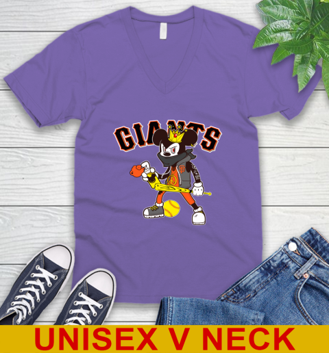 San Francisco Giants MLB Baseball Mickey Peace Sign Sports V-Neck T-Shirt - Image 10