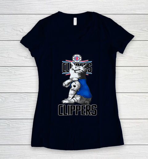 NBA Basketball My Cat Loves LA Clippers Women's V-Neck T-Shirt 2
