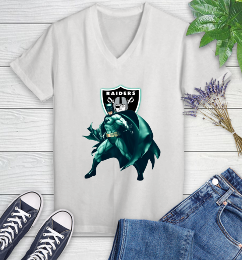 NFL Batman Football Sports Oakland Raiders Women's V-Neck T-Shirt