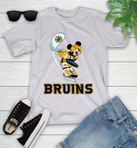 NHL Hockey Boston Bruins Cheerful Mickey Mouse Shirt Youth T-Shirt 4