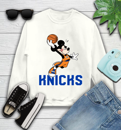 NBA Basketball New York Knicks Cheerful Mickey Mouse Shirt Youth Sweatshirt 2