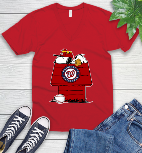 MLB Washington Nationals Snoopy Woodstock The Peanuts Movie Baseball T Shirt_000 V-Neck T-Shirt 7