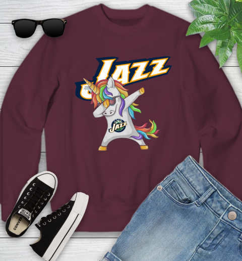 Utah Jazz NBA Basketball Funny Unicorn Dabbing Sports Youth Sweatshirt 5