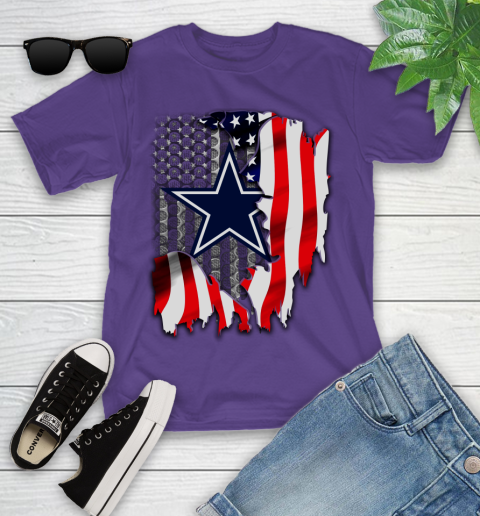 Dallas Cowboys NFL Football American Flag Youth T Shirt Tee For Sports