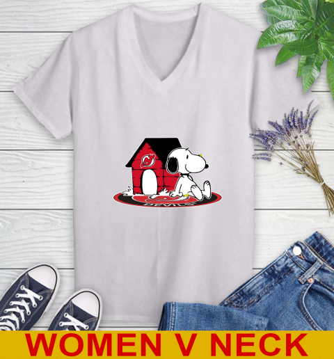 NHL Hockey New Jersey Devils Snoopy The Peanuts Movie Shirt Women's V-Neck T-Shirt