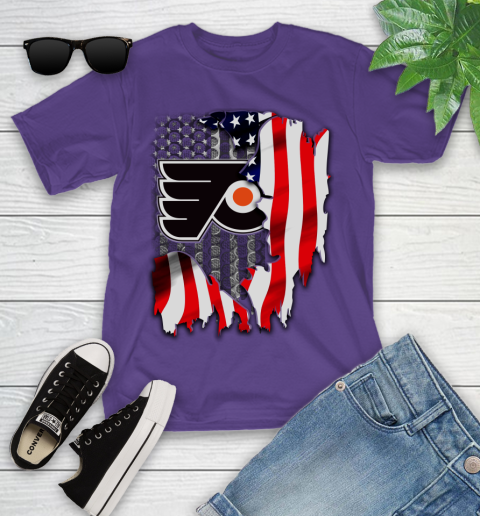 Philadelphia Flyers NHL Hockey American Flag Youth T-Shirt 3