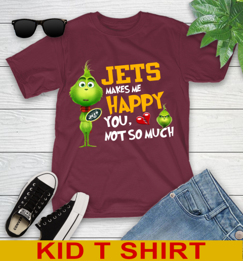 NFL New York Jets Makes Me Happy You Not So Much Grinch Football Sports Youth T-Shirt 5