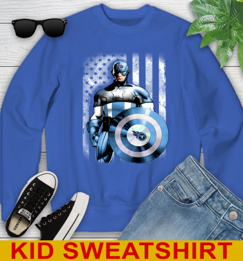 Tennessee Titans NFL Football Captain America Marvel Avengers American Flag Shirt Youth Sweatshirt 6