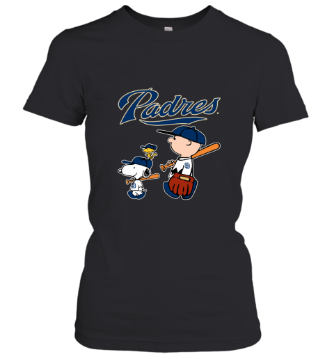 nfpk san diego padres lets play baseball together snoopy mlb shirt ladies t shirt 20 front black