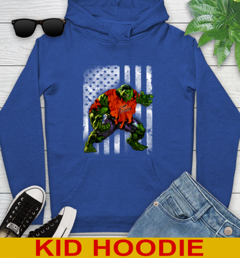 Baltimore Orioles Hulk Marvel Avengers MLB Baseball American Flag Youth Hoodie 10