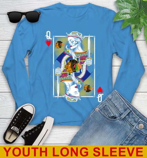 NHL Hockey Chicago Blackhawks The Queen Of Hearts Card Shirt Youth Long Sleeve 8