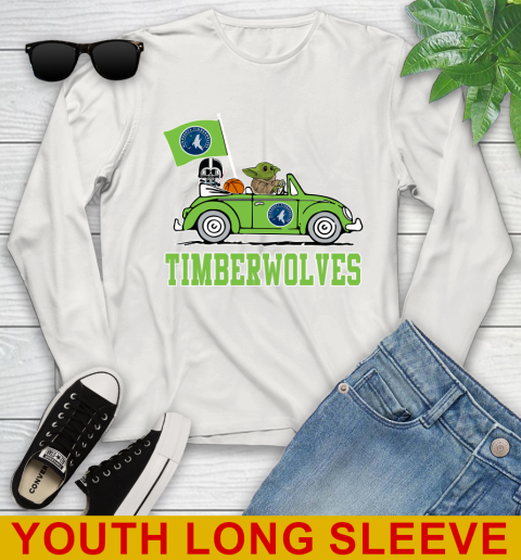 NBA Basketball Minnesota Timberwolves Darth Vader Baby Yoda Driving Star Wars Shirt Youth Long Sleeve 12