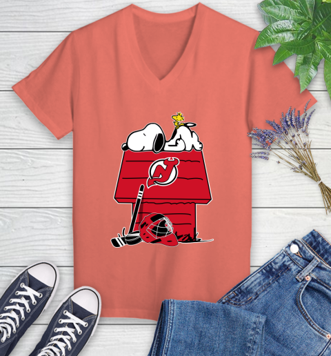 New York Islanders NHL Hockey Snoopy Woodstock The Peanuts Movie (2) Women's V-Neck T-Shirt 6